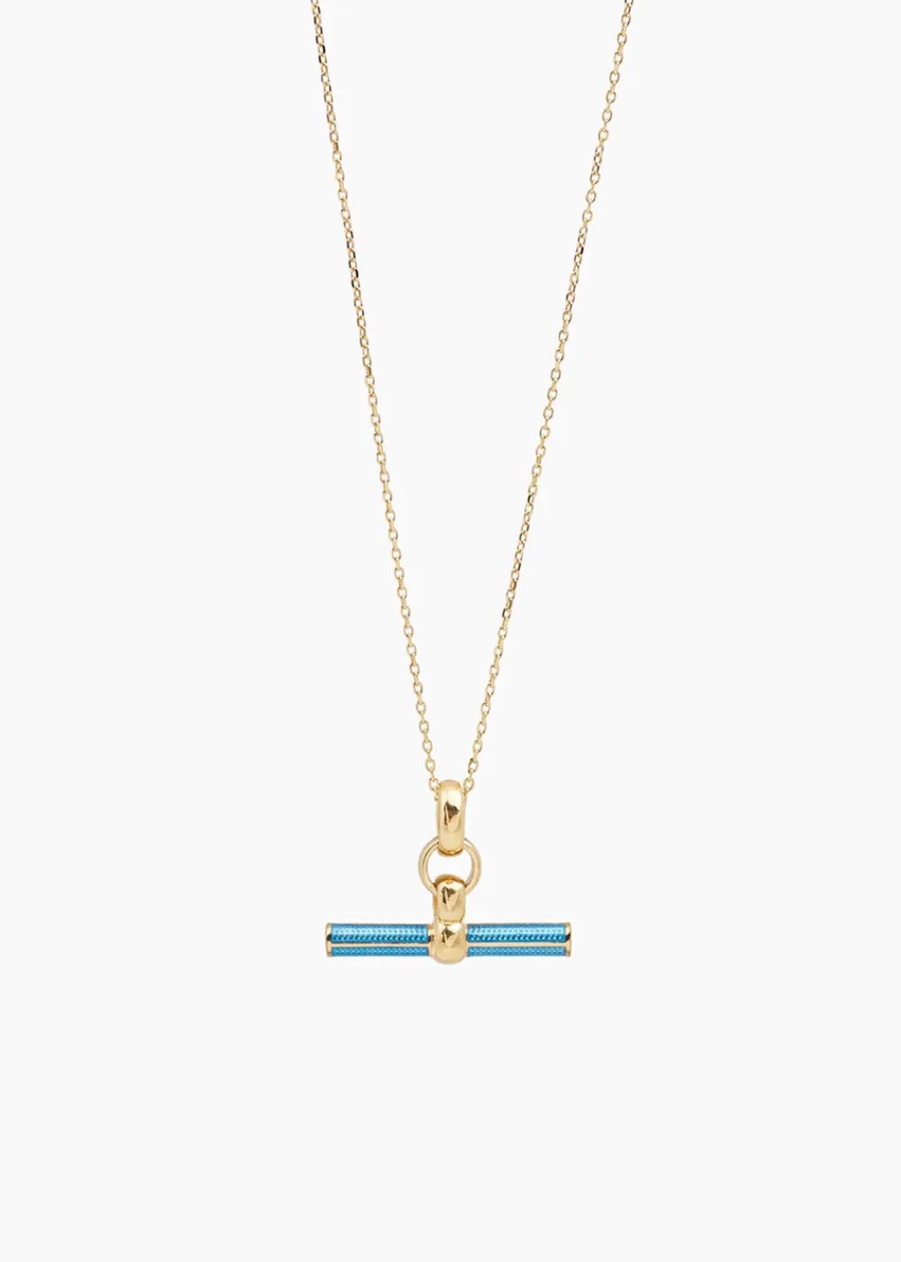 aquamarine_enamelled_smal_0.webp Tilly Sveaas Aquamarine Enamelled Small Gold T-bar on Trace Chain | Necklaces