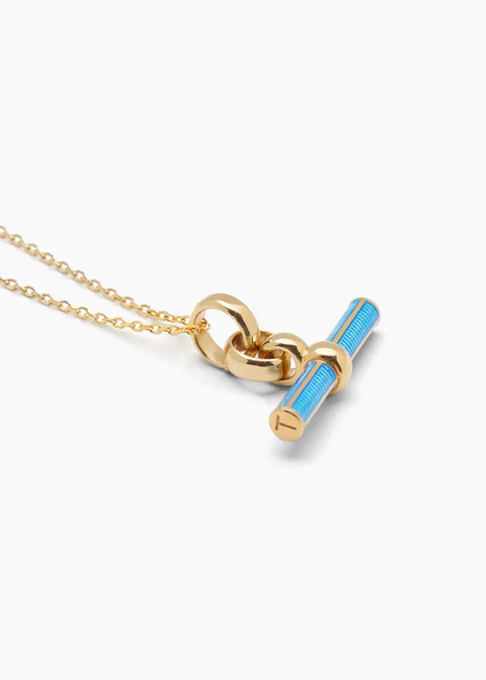 aquamarine_enamelled_smal_3.webp Tilly Sveaas Aquamarine Enamelled Small Gold T-bar on Trace Chain | Necklaces
