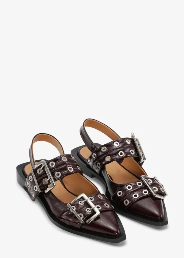 GANNI Buckle Ballerina Slingback - Burgundy | Shoes