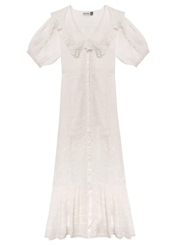 Rixo Edina Dress - Pansy Embroidery White | Dresses