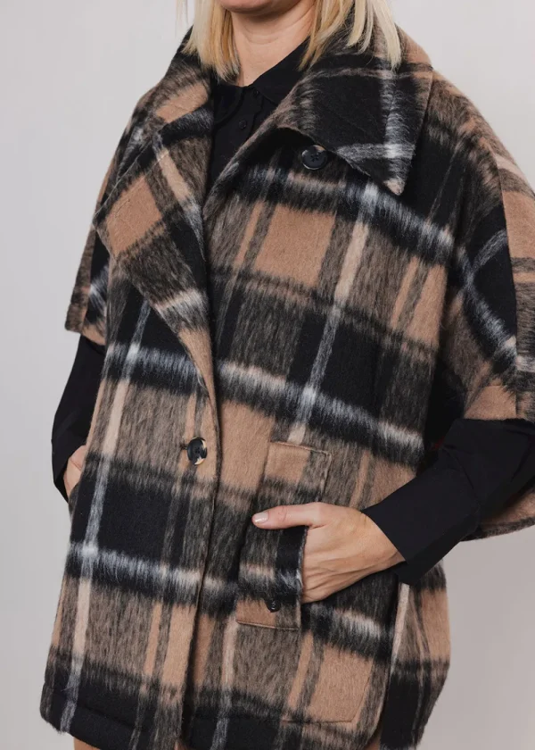 Rino & Pelle Eliana Check Cape - Twig | Coats & Jackets