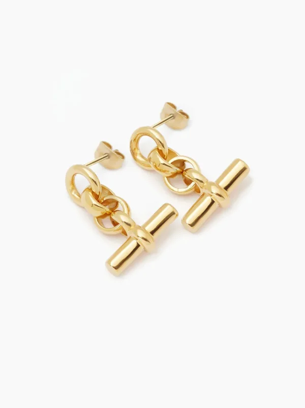 Tilly Sveaas Gold T-Bar Drop Earrings | Earrings