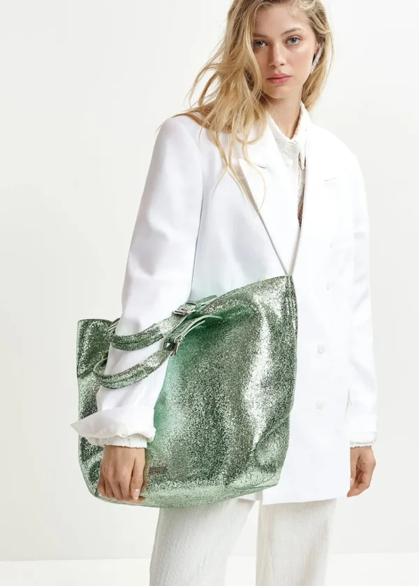 Essentiel Antwerp Hurry Metallic Shopper Bag - Green | Bags