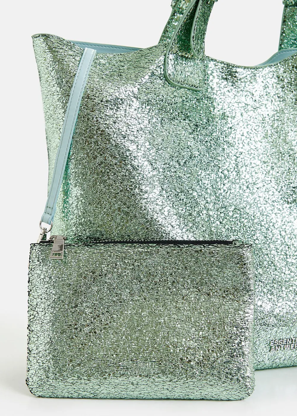 hurry_metallic_shopper_ba_2.webp Essentiel Antwerp Hurry Metallic Shopper Bag - Green | Bags
