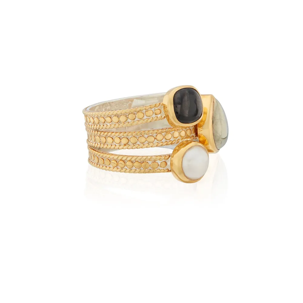 hypersthene_pyrite_and_pe_2.webp Anna Beck Hypersthene, Pyrite, and Pearl Faux Stacking Ring - Gold | Rings