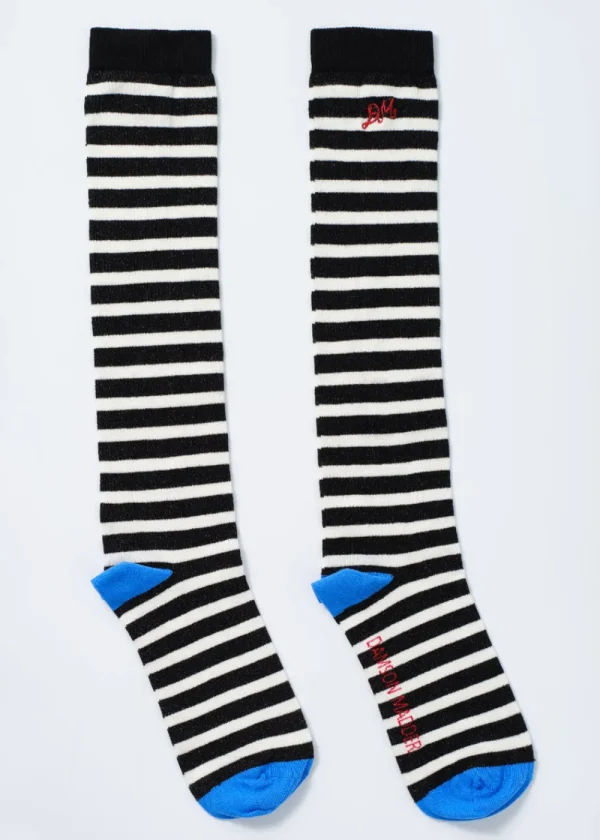 Damson Madder Knee Length Socks - Black & White Stripe | Socks
