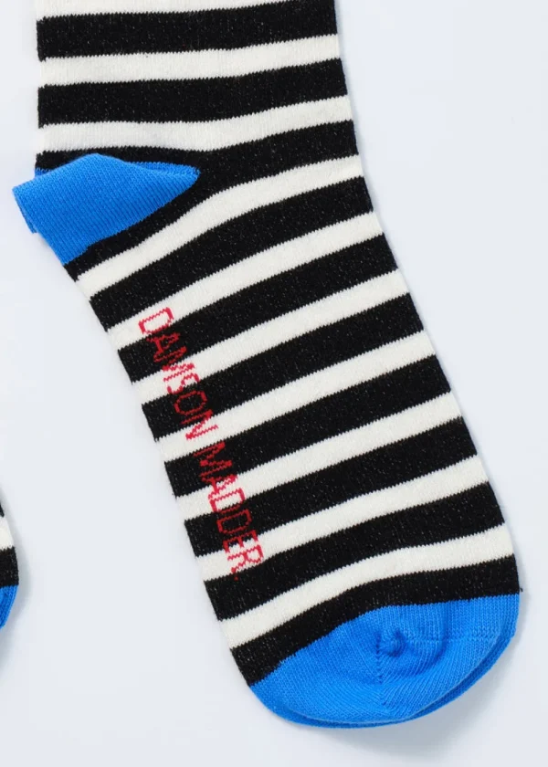 Damson Madder Knee Length Socks - Black & White Stripe | Socks