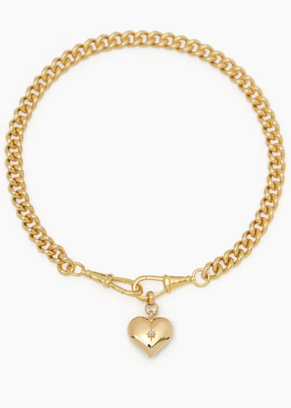 Tilly Sveaas Large Gold Heart on Large Gold Curb Clip Necklace | Necklaces