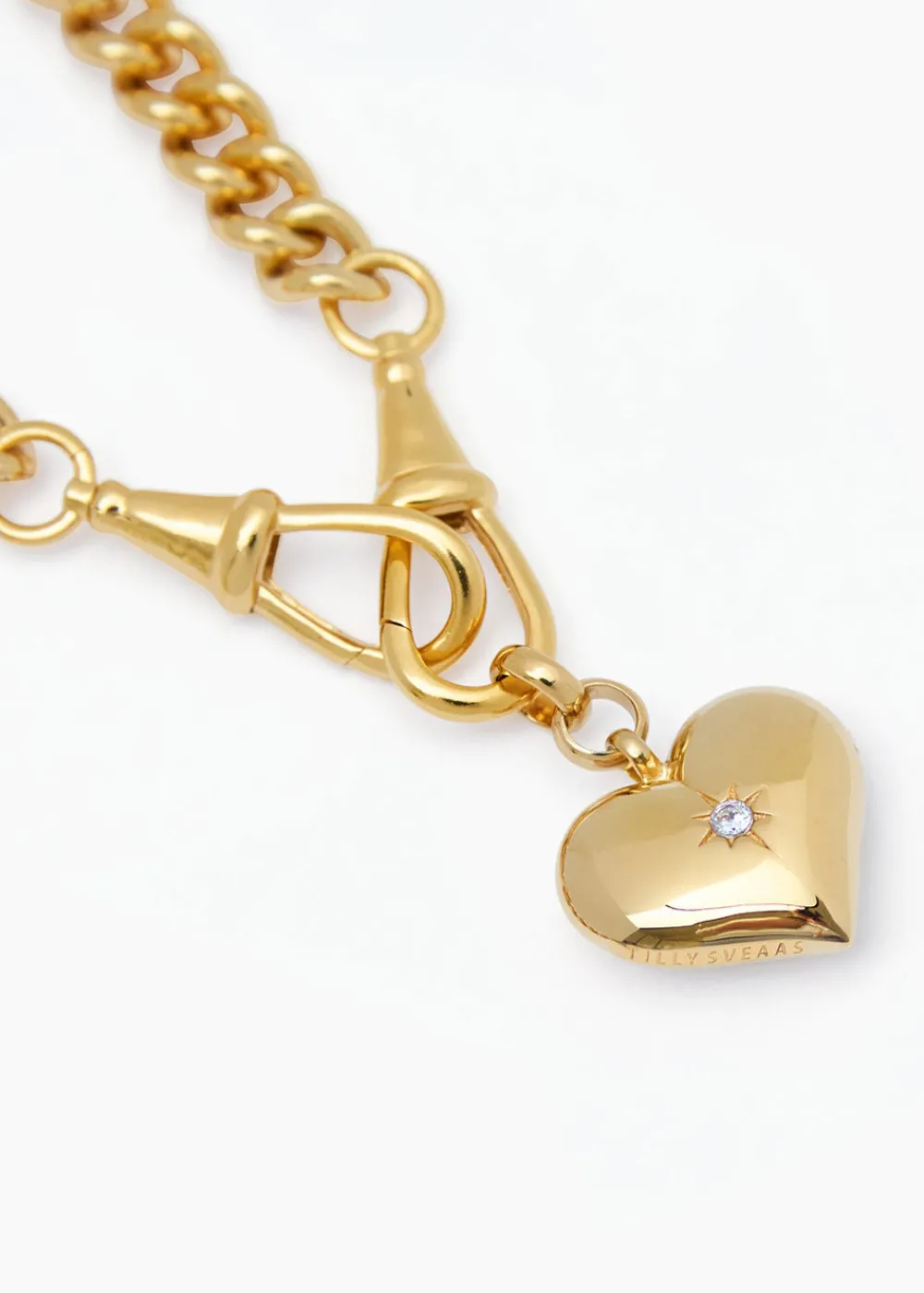 large_gold_heart_on_large_1.webp Tilly Sveaas Large Gold Heart on Large Gold Curb Clip Necklace | Necklaces