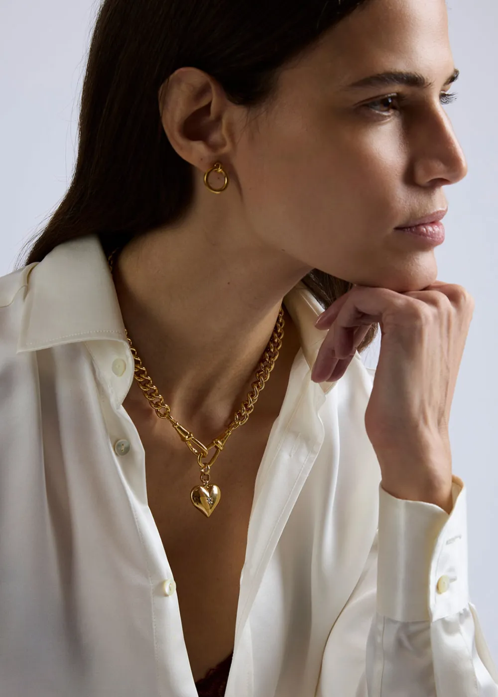 large_gold_heart_on_large_4.webp Tilly Sveaas Large Gold Heart on Large Gold Curb Clip Necklace | Necklaces