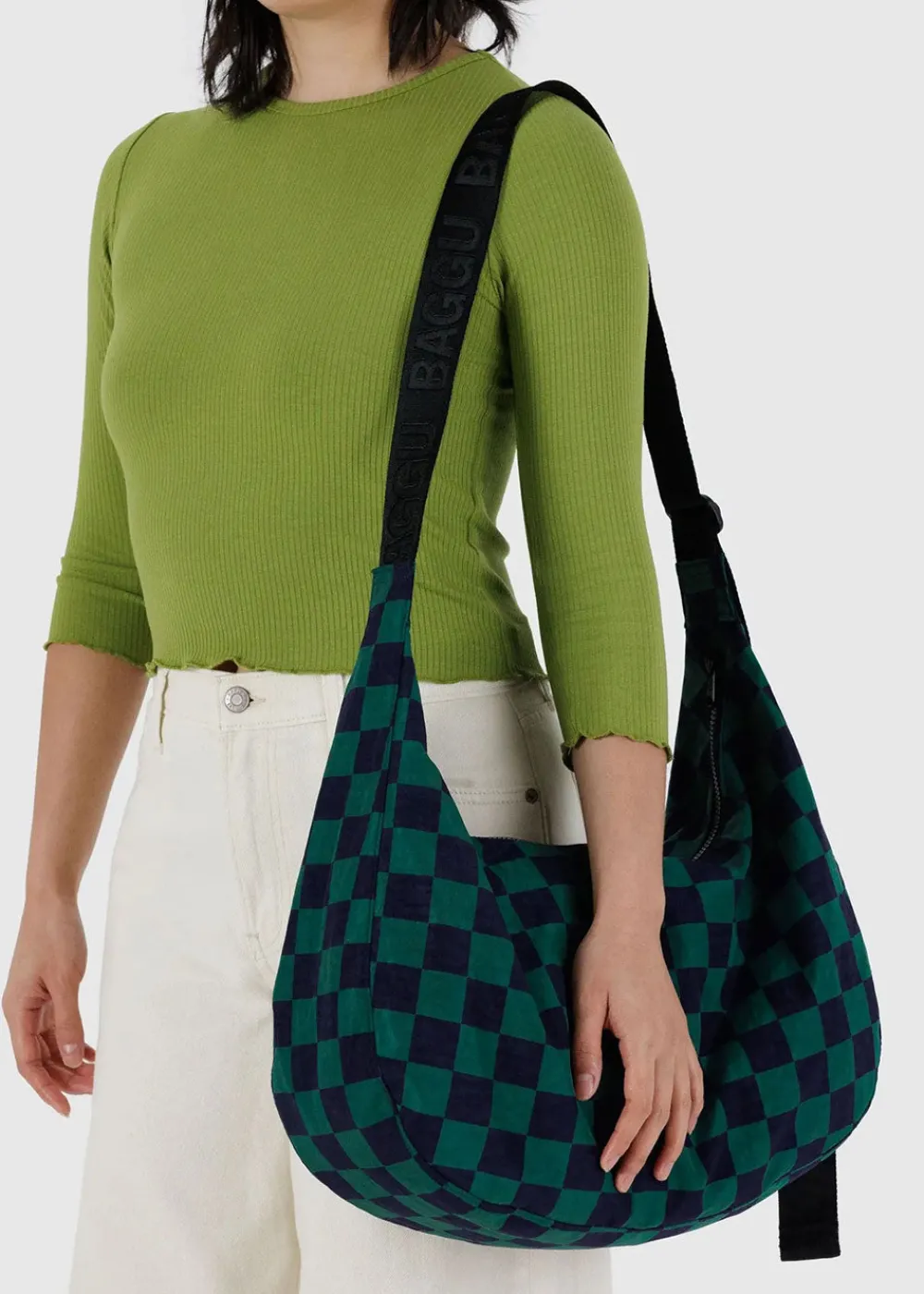 large_nylon_crescent_bag__1-1.webp BAGGU Large Nylon Crescent Bag - Navy Green Check | Bags