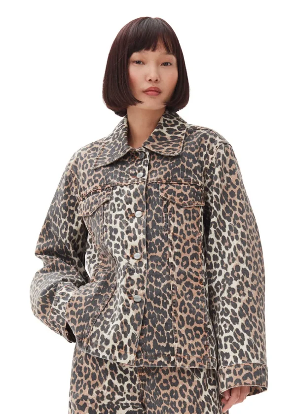 GANNI Leopard Printed Denim Jacket | Coats & Jackets