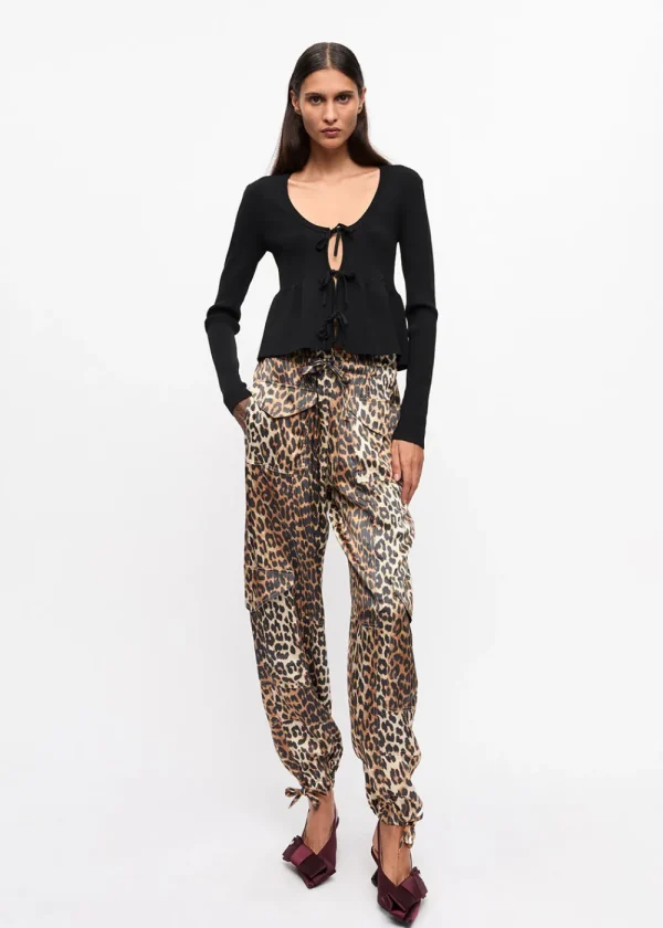 GANNI Leopard Printed Satin Trousers | Trousers
