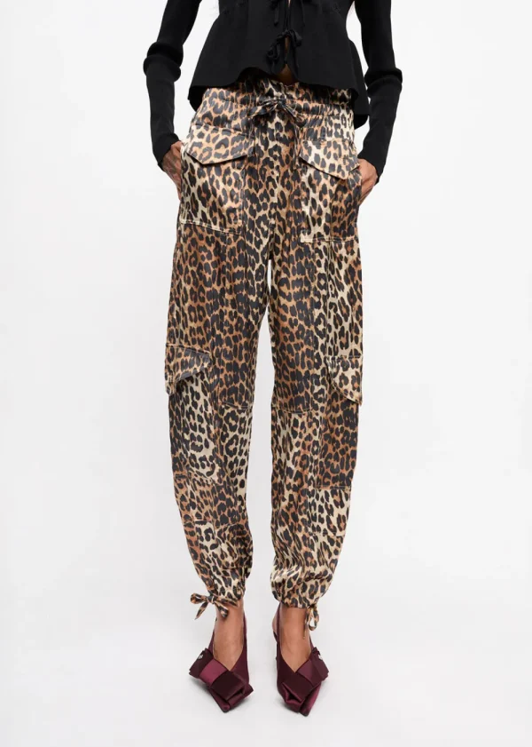 GANNI Leopard Printed Satin Trousers | Trousers