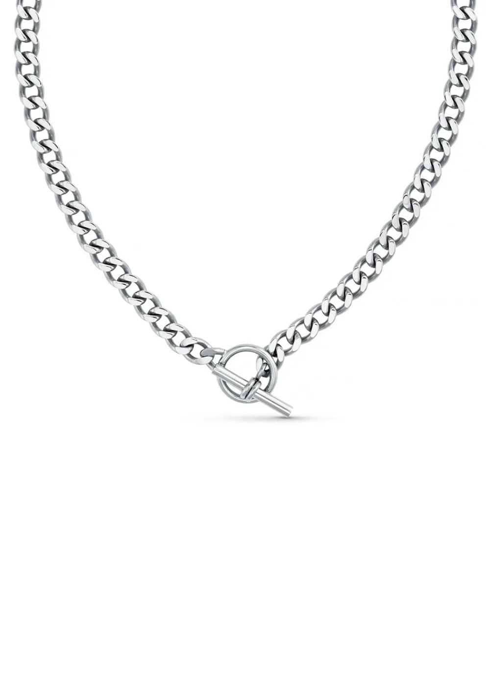 luxe_flat_curb_tbar_neckl_1.webp Orelia LUXE Flat Curb T-Bar Necklace - Silver | Necklaces