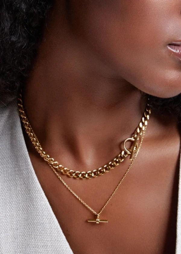 Orelia LUXE Flat Curb T-Bar Necklace - Gold | Necklaces