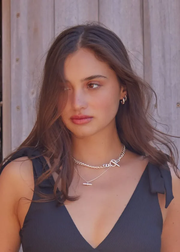 Orelia LUXE Flat Curb T-Bar Necklace - Silver | Necklaces