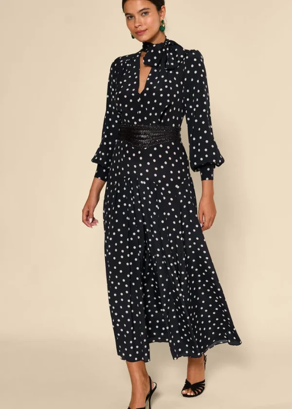 Rixo Marigold Dress - Bohemia Spot Deep Navy | Dresses
