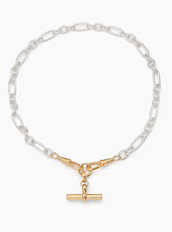 Tilly Sveaas Medium Gold T-bar on Silver and Gold Clipt Watch Chain Necklace | Necklaces