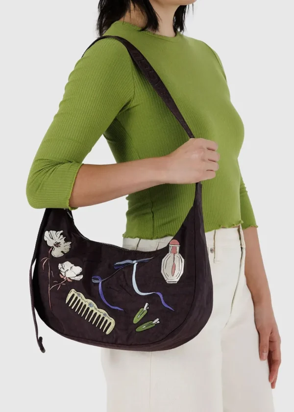 BAGGU Medium Nylon Crescent Bag - Embroidered Get Ready With Me | Bags