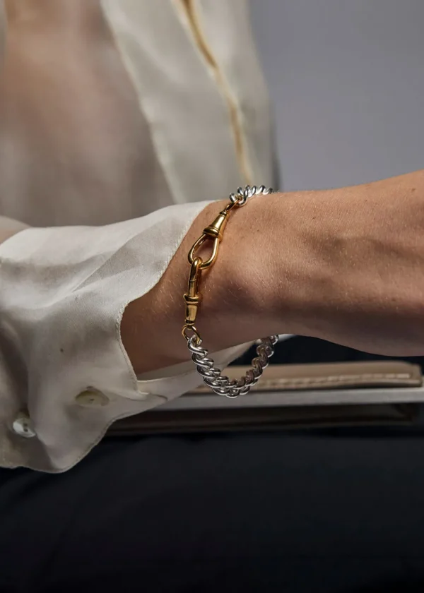 Tilly Sveaas Medium Silver and Gold Curb Clipt Bracelet | Bracelets