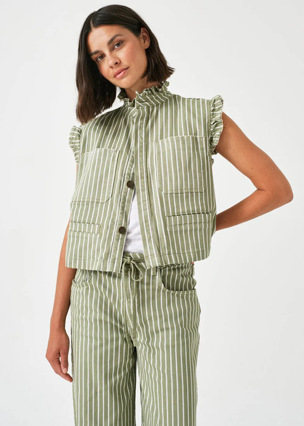 pablo_waistcoat__vintage__0.webp Seventy + Mochi Pablo Waistcoat - Vintage Moss | Coats & Jackets