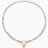 Tilly Sveaas Small Gold T-bar on Slim Silver and Gold Curb Clipt Necklace | Necklaces
