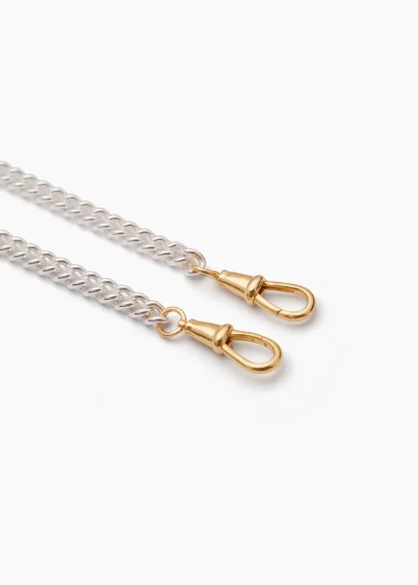 Tilly Sveaas Small Gold T-bar on Slim Silver and Gold Curb Clipt Necklace | Necklaces