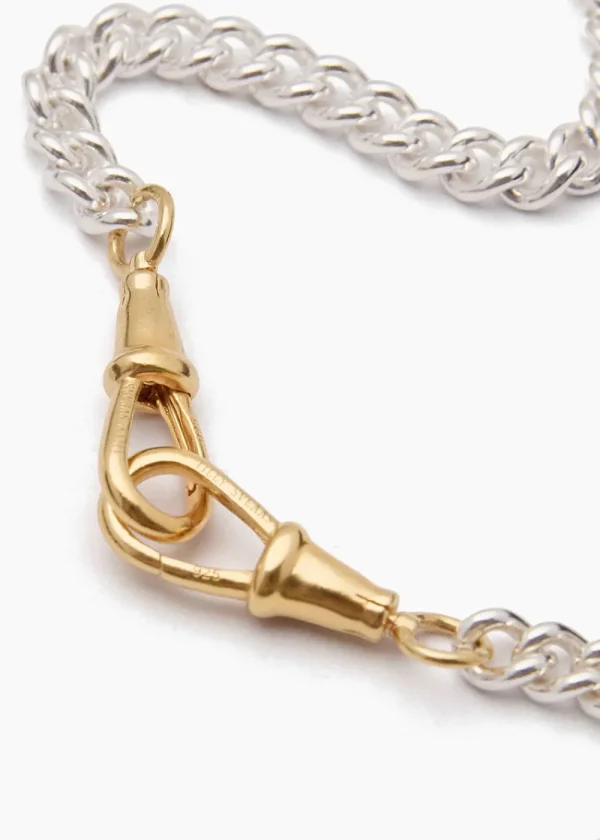 Tilly Sveaas Small Gold T-bar on Slim Silver and Gold Curb Clipt Necklace | Necklaces