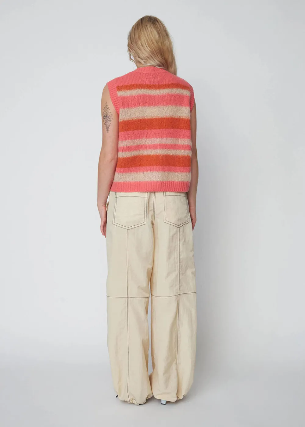 striped_mohair_cardigan_v_1.webp Stella Nova Striped Mohair Cardigan Vest - Sunshine Orange | Knitwear