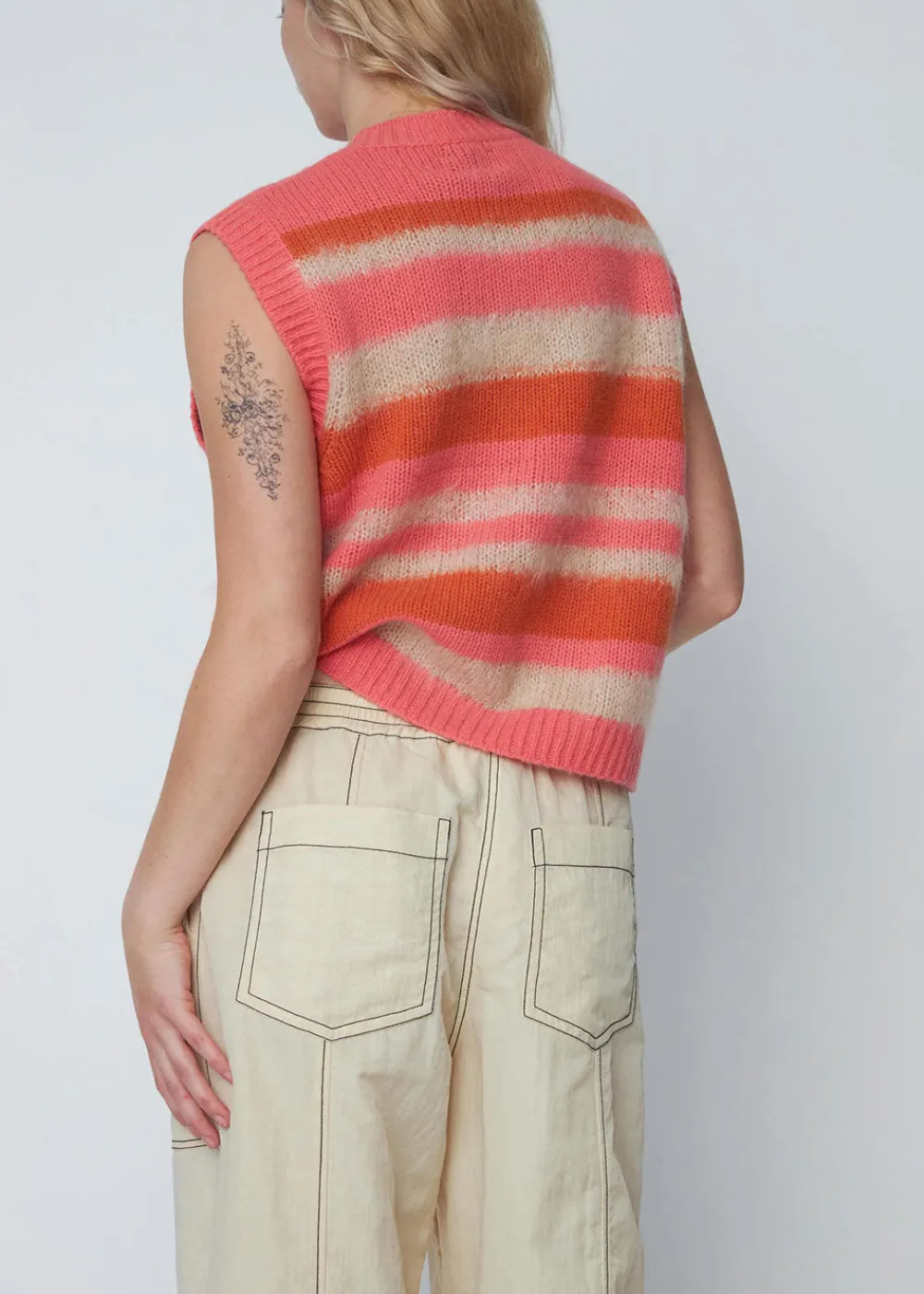 striped_mohair_cardigan_v_2.webp Stella Nova Striped Mohair Cardigan Vest - Sunshine Orange | Knitwear