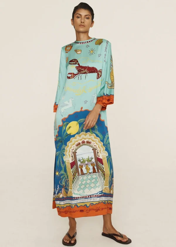 Alémais Surrealist Summer Midi Silk Dress | Dresses