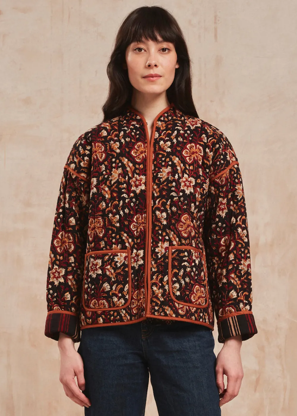 tan_jaal_penny_jacket_0.webp Pink City Prints Tan Jaal Penny Jacket | Coats & Jackets