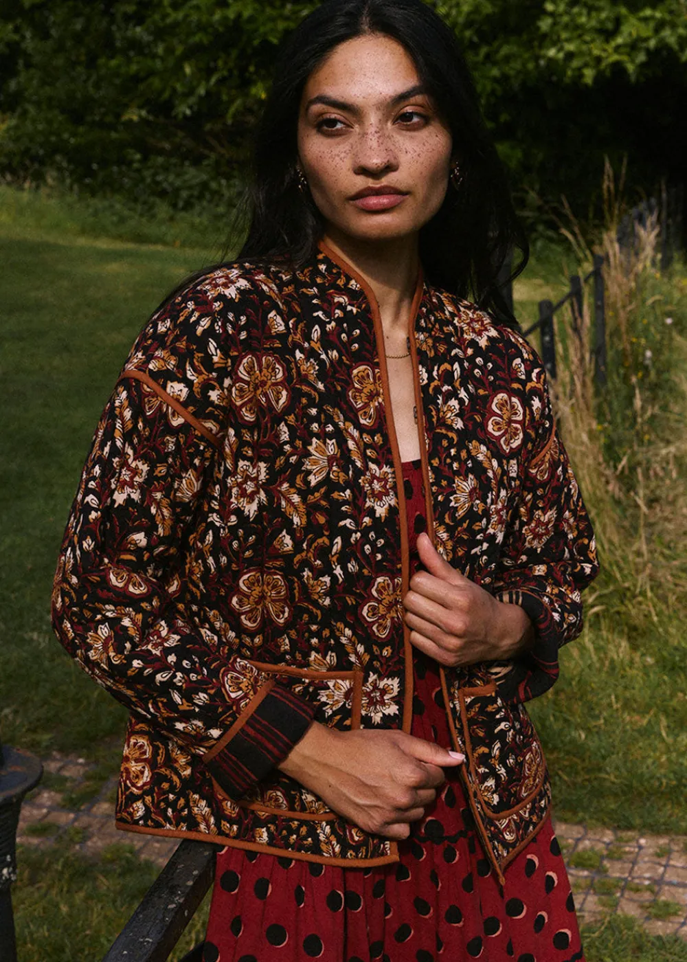tan_jaal_penny_jacket_2.webp Pink City Prints Tan Jaal Penny Jacket | Coats & Jackets